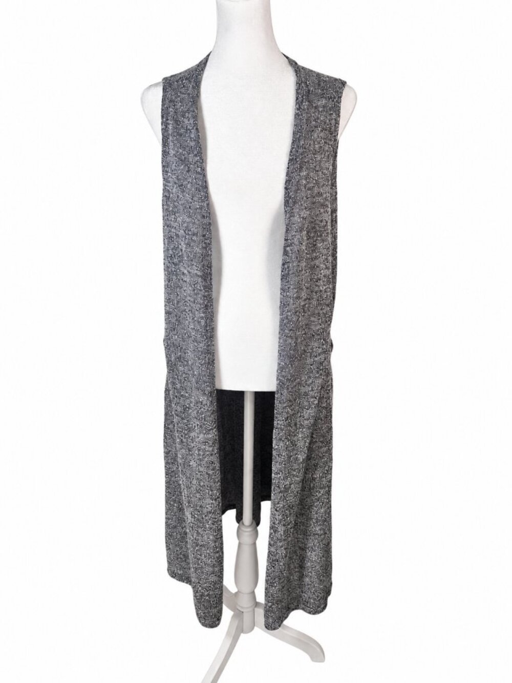 LuLaRoe Long Open-Front Sleeveless Cardigan Vest in Charcoal Gray